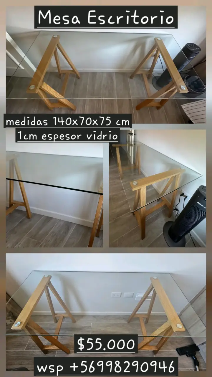 Mesa de Escritorio de Vidrio y Madera - 1