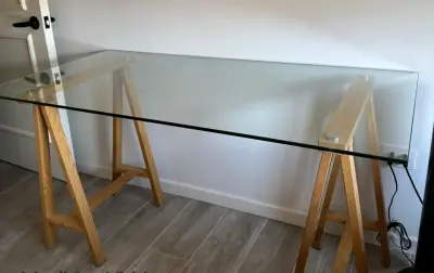 Mesa de Escritorio de Vidrio y Madera - miniatura 2