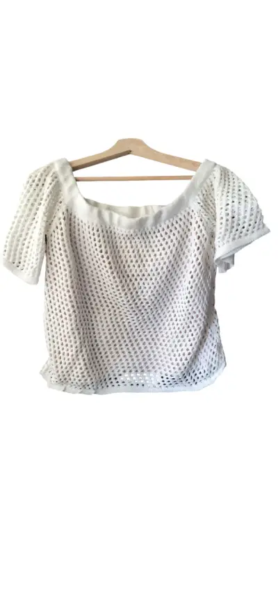 Blusa tejida blanca de manga corta - miniatura 1