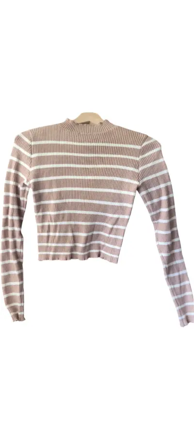 Suéter de rayas beige y blanco para mujer - miniatura 1