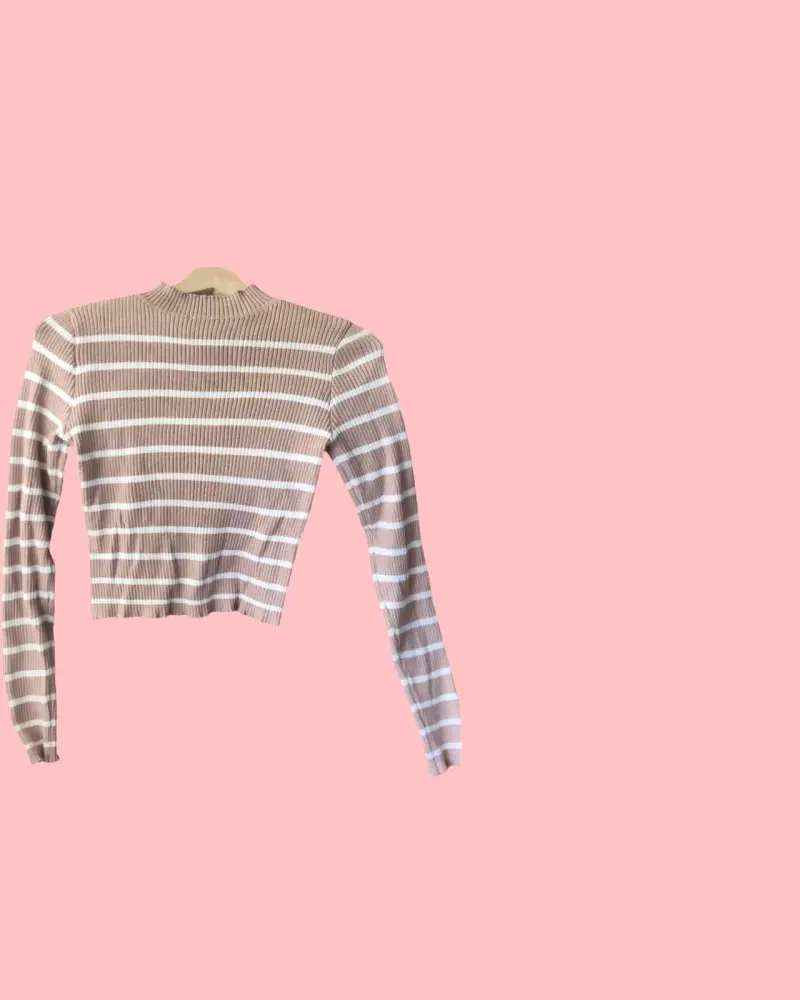Suéter de rayas beige y blanco para mujer - 2