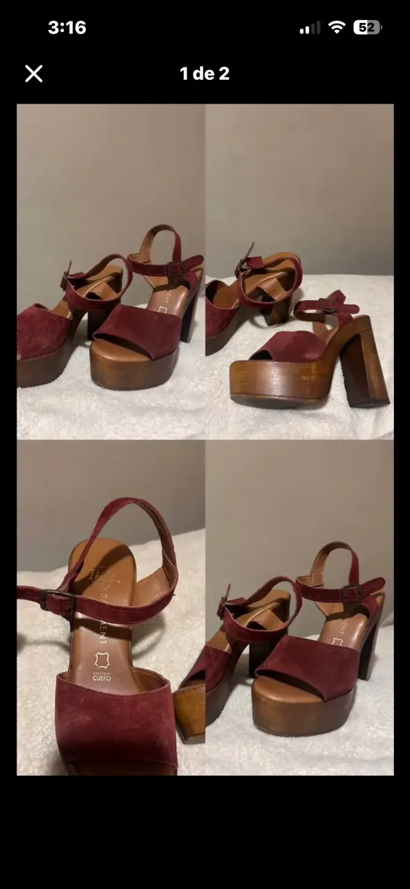 Sandalias de Tacón Burdeos de Cuero - 1
