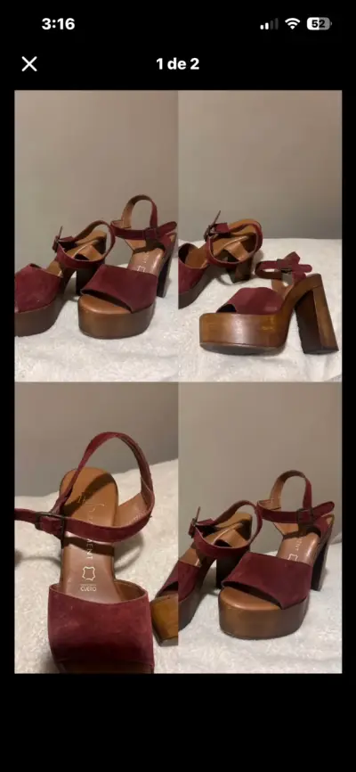 Sandalias de Tacón Burdeos de Cuero - miniatura 1