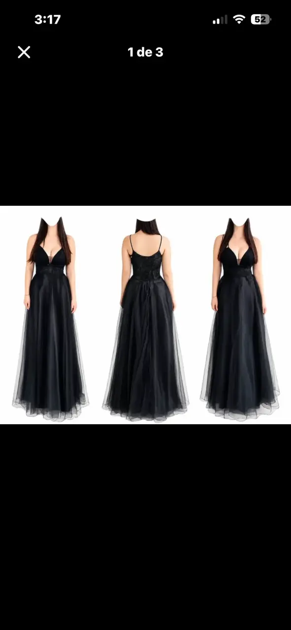 Vestido de gala negro con encaje - 1