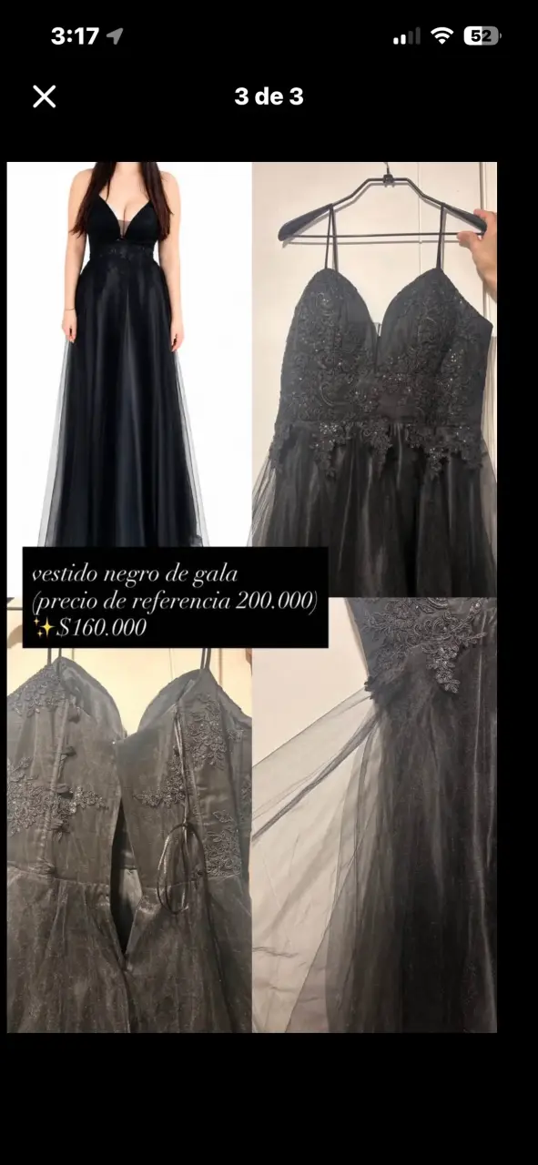 Vestido de gala negro con encaje - 3