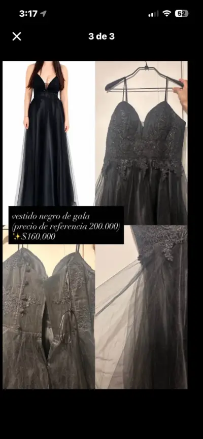Vestido de gala negro con encaje - miniatura 3