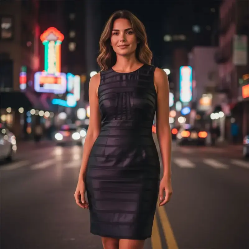 Vestido Corto Satinado Malla Perry Ellis Talla XL - 5