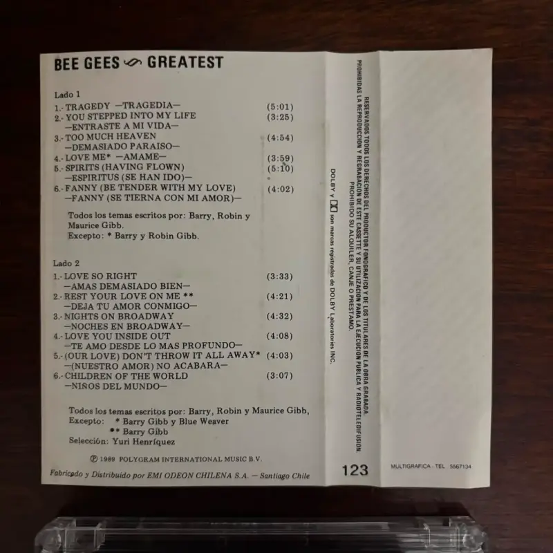 Cassette Beegees Mejores Éxitos 1989 Chile - 5
