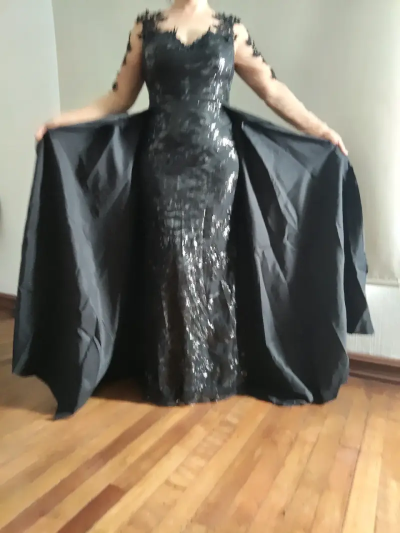 Vestido de noche largo negro con encaje - 1