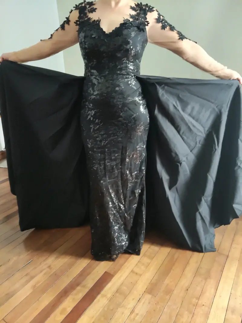 Vestido de noche largo negro con encaje - 5