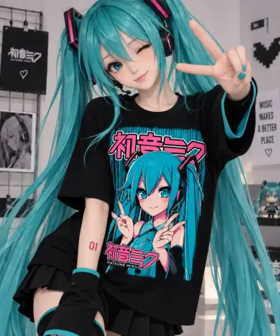 Polera Anime Hatsune Miku Negra Unisex - miniatura 1