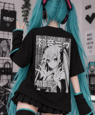 Polera Anime Hatsune Miku Negra Unisex - miniatura 2