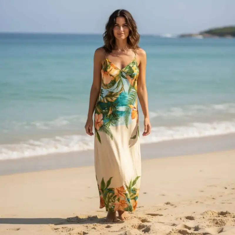 Vestido Maxi Estampado Floral Thais Modas Talla L - 3