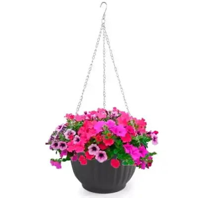 Macetero colgante con flores artificiales coloridas - miniatura 1