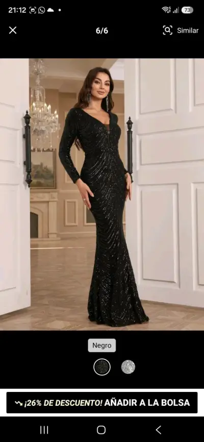Vestido largo de noche negro con lentejuelas - miniatura 1