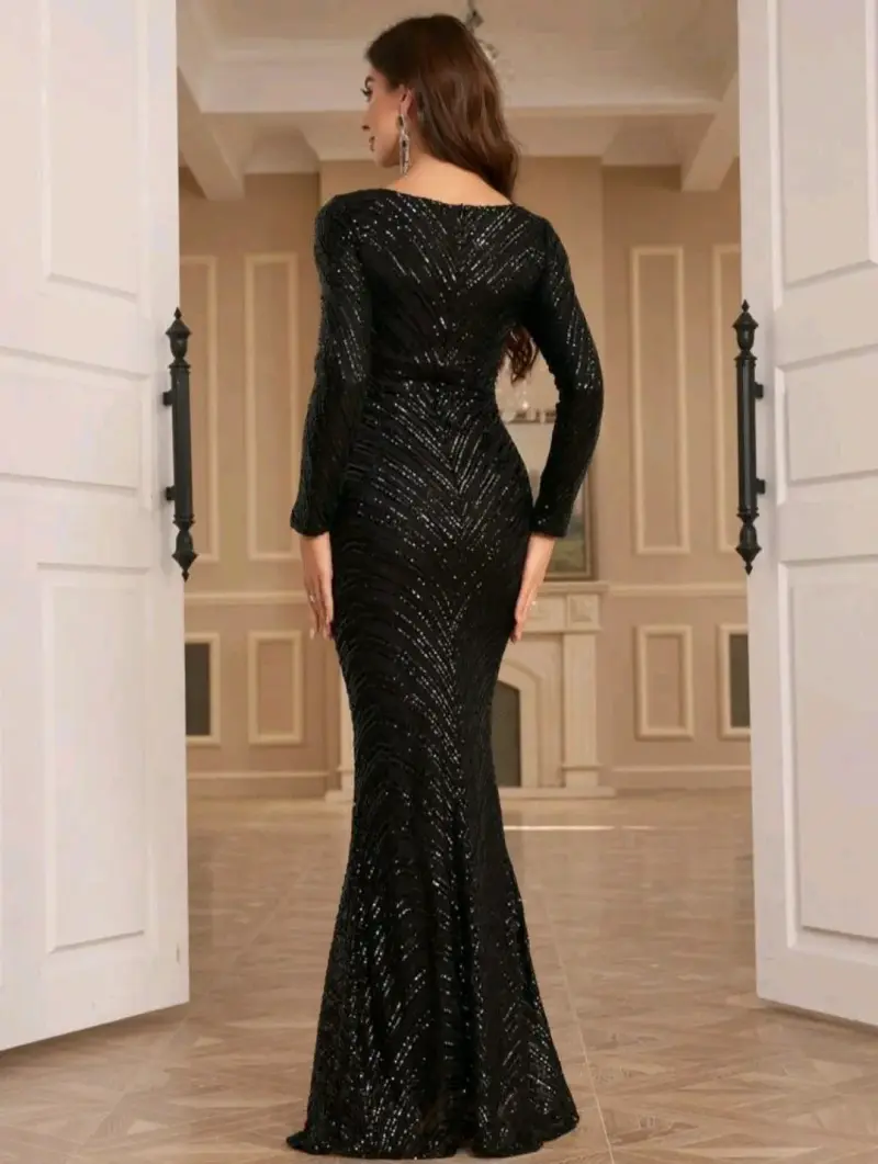 Vestido largo de noche negro con lentejuelas - 3
