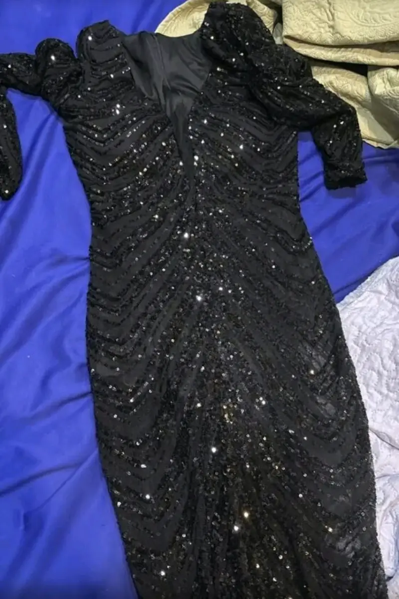 Vestido largo de noche negro con lentejuelas - 6