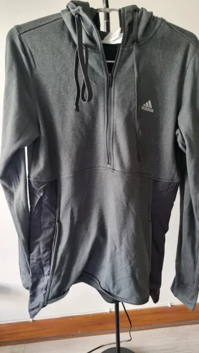 Polerón deportivo gris Adidas con capucha - miniatura 1