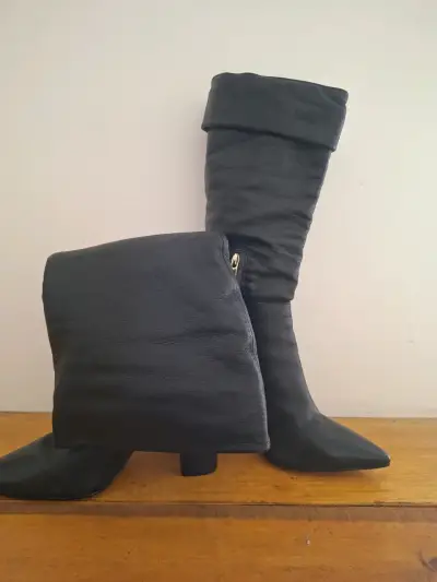 Botas de cuero negras altas para mujer - miniatura 4