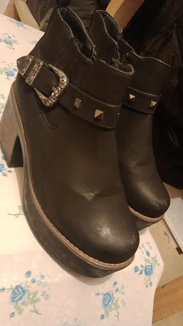 Botines negros n°40 con hebilla y tacón grueso - 6