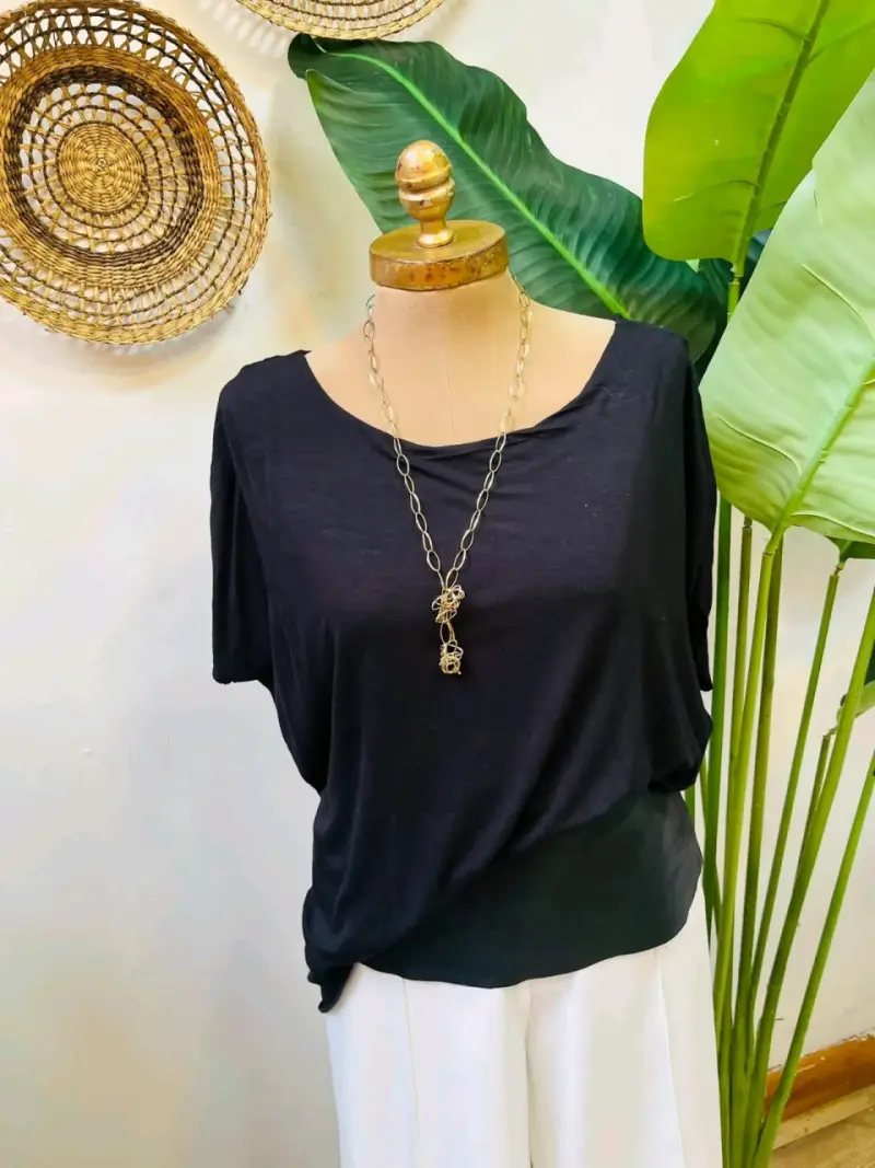 Polera Negra de Manga Corta para Mujer