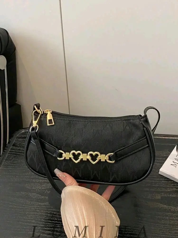 Cartera de mano negra con estampado animal print - 1