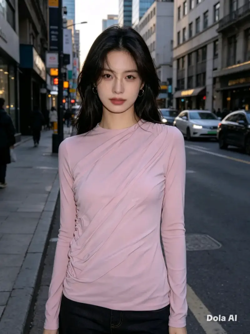 Polera rosa manga larga para mujer