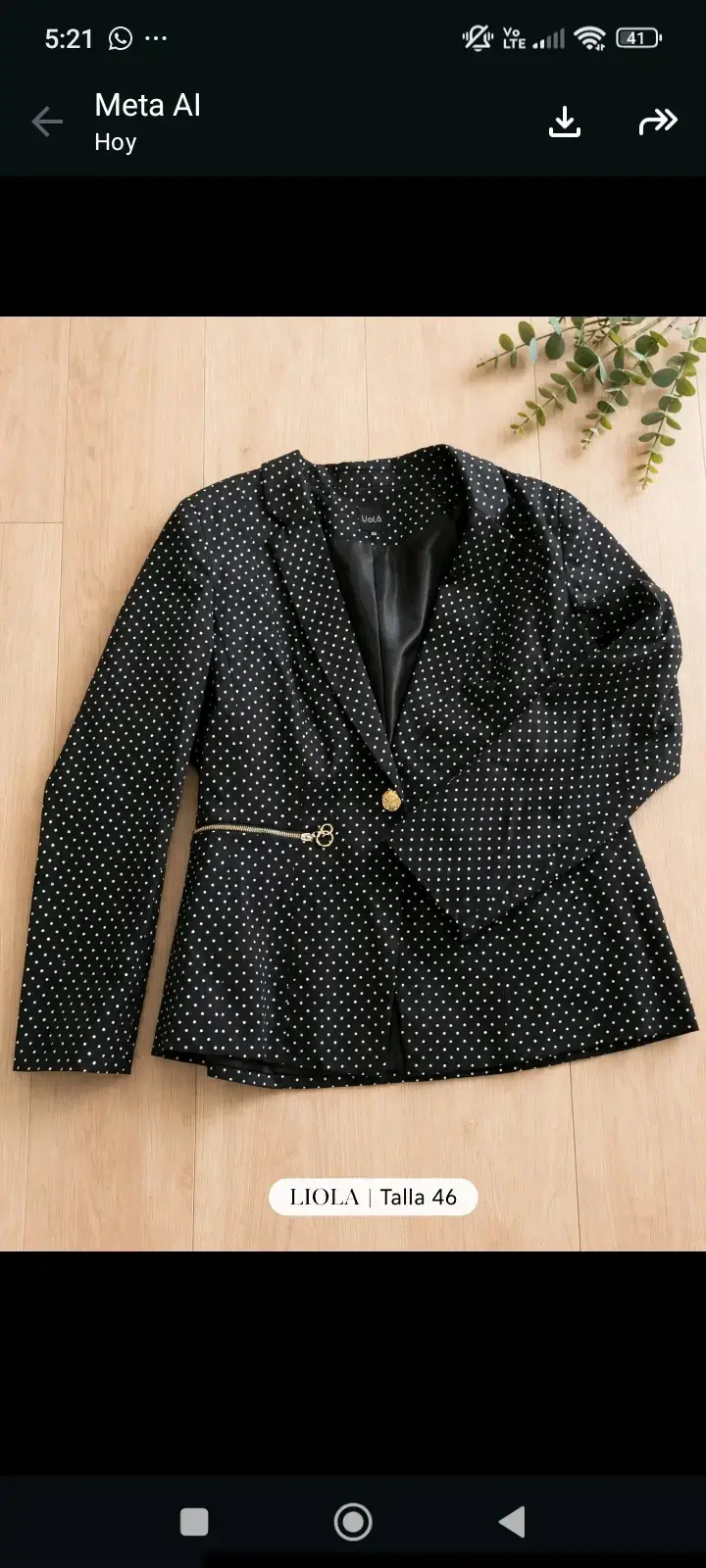 Blazer negro con lunares Liola talla 46