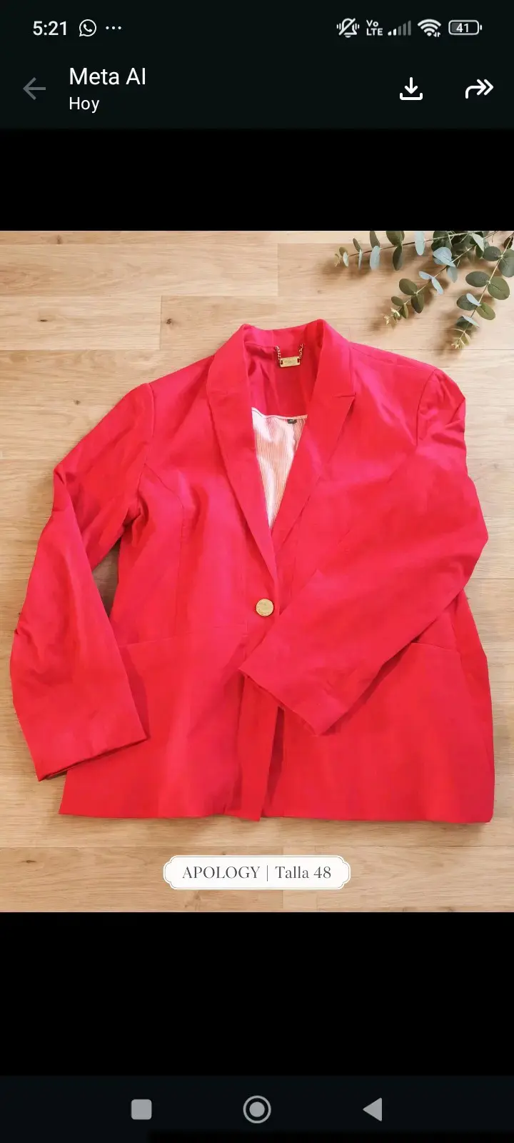 Blazer rojo para mujer Apology talla 48