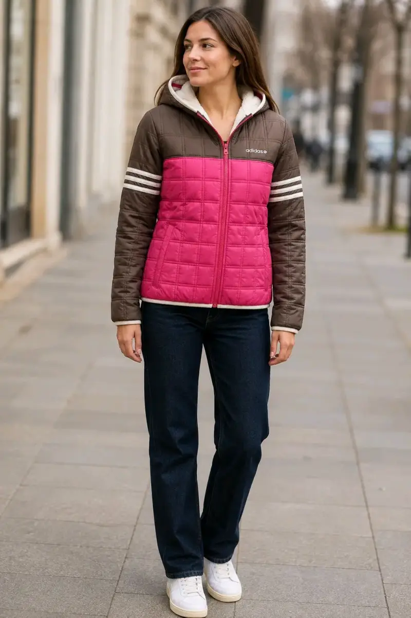 Chaqueta acolchada Adidas mujer rosa y marrón - 1