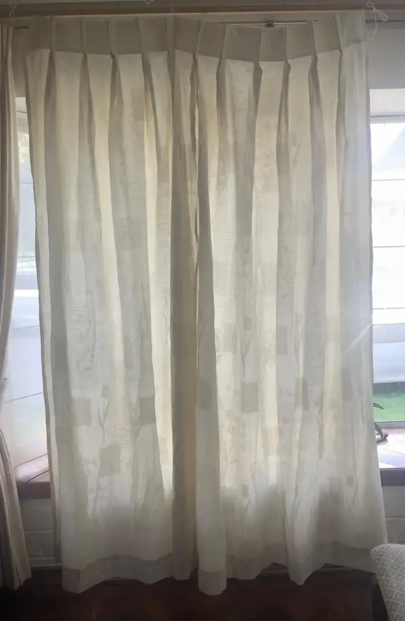 Cortinas de lino beige con diseño floral - 2