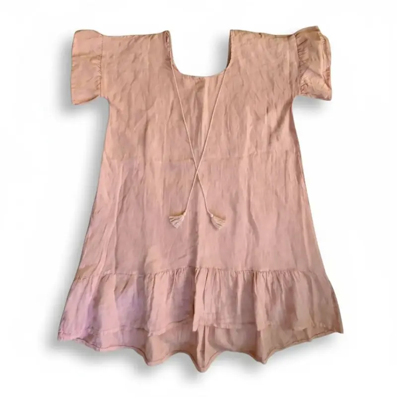 Vestido Italiano 100% Lino Rosa Empolvado - 1