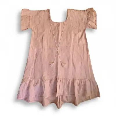 Vestido Italiano 100% Lino Rosa Empolvado - miniatura 1