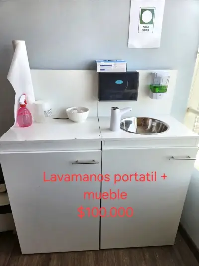 Lavamanos portátil con mueble blanco, camillas - miniatura 1