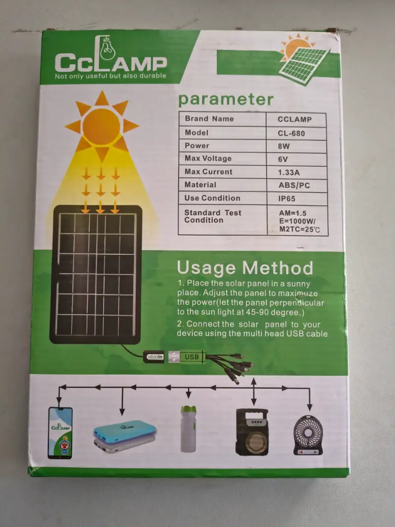 Panel Solar Portátil CCLAMP 8W con USB - 1