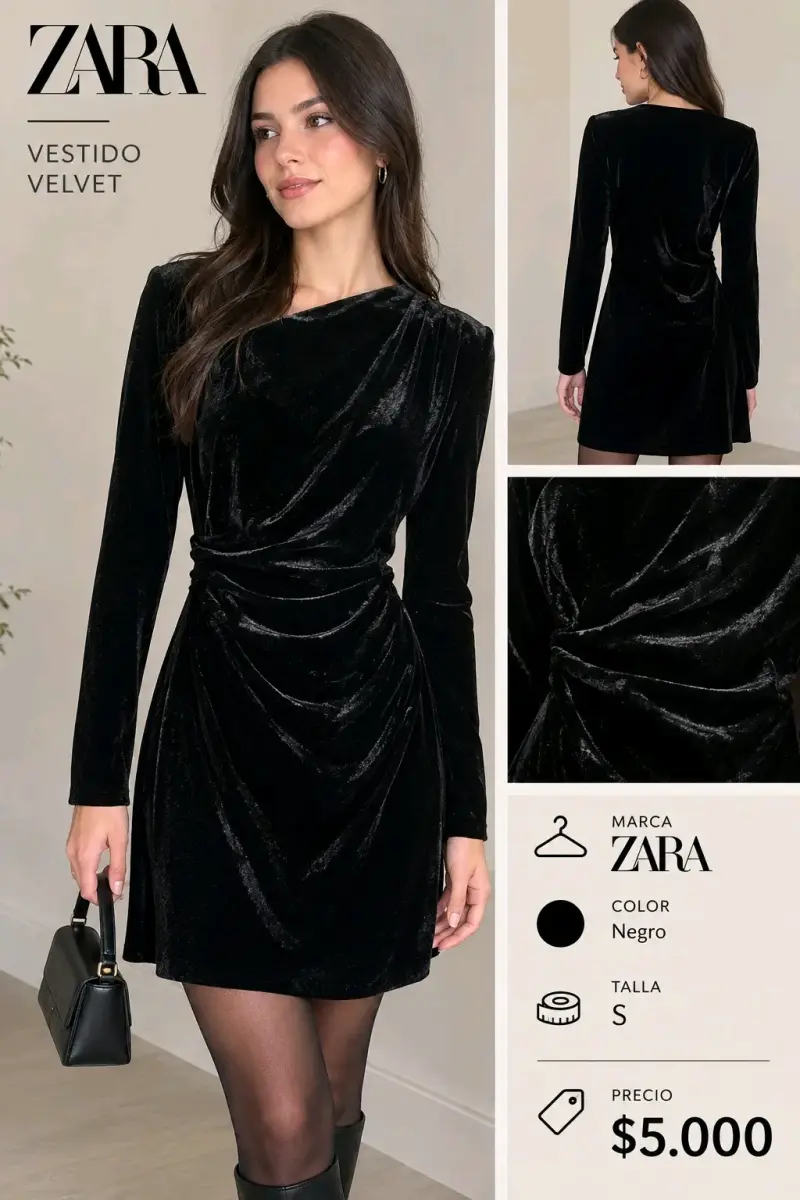 Vestido de terciopelo negro Zara talla S - 1