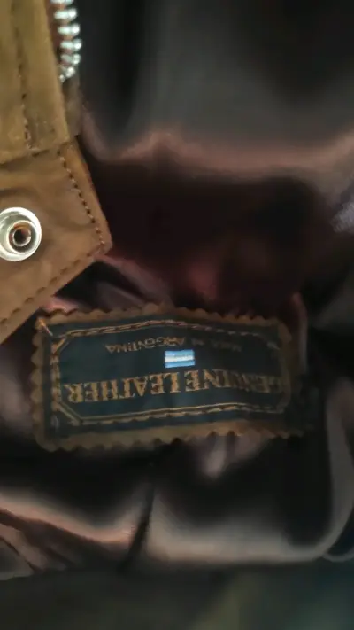 Chaqueta de cuero real marrón con cierre frontal - miniatura 2