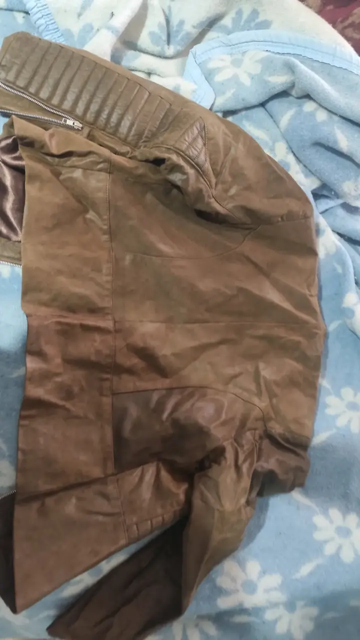 Chaqueta de cuero real marrón con cierre frontal - 3
