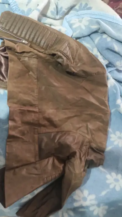 Chaqueta de cuero real marrón con cierre frontal - miniatura 3