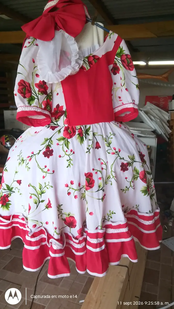Vestido típico chileno con flores rojas - 1