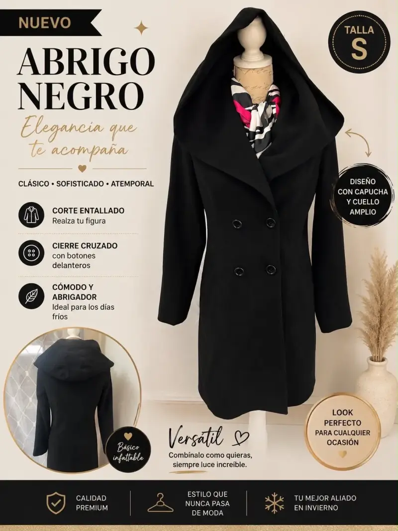 Abrigo negro con capucha