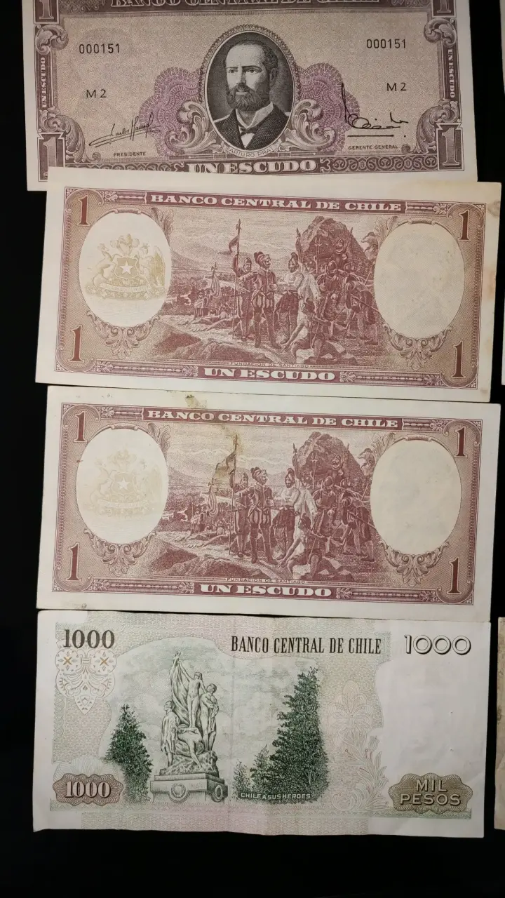 Billetes antiguos de Chile 1, 500 y 1000 escudos - 2
