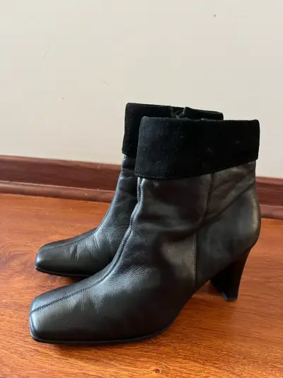 Botines de cuero negro con tacón alto - miniatura 1