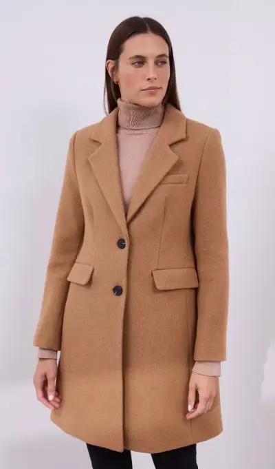 Abrigo de lana camel para mujer - miniatura 3