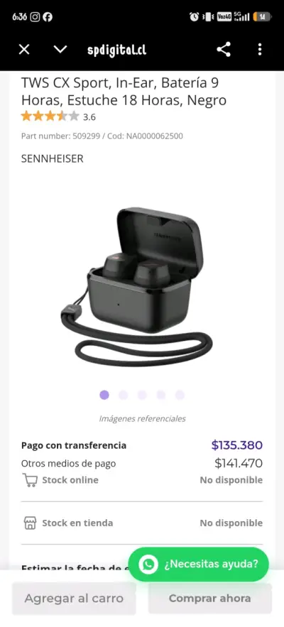 Audífonos In-ear Inalámbricos Sennheiser Sport Negros - miniatura 1