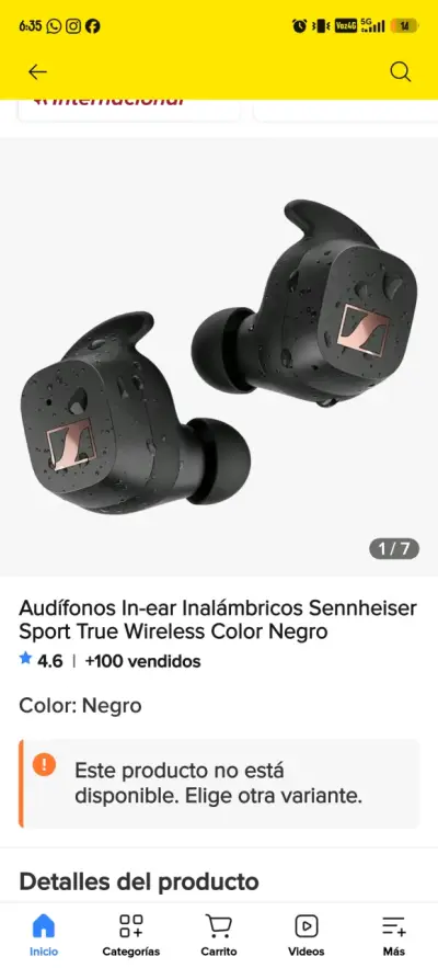 Audífonos In-ear Inalámbricos Sennheiser Sport Negros - miniatura 2