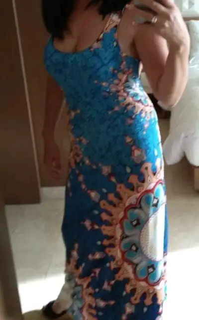 Vestido estampado azul y naranja tipo mandala. - miniatura 1