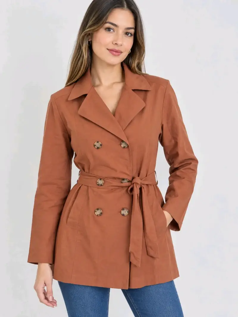 Abrigo trench marrón talla S-M para mujer - 2