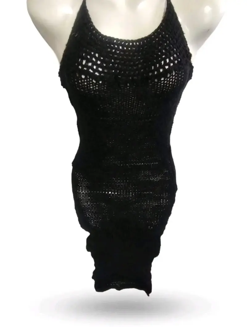 Vestido de crochet negro elegante - 2