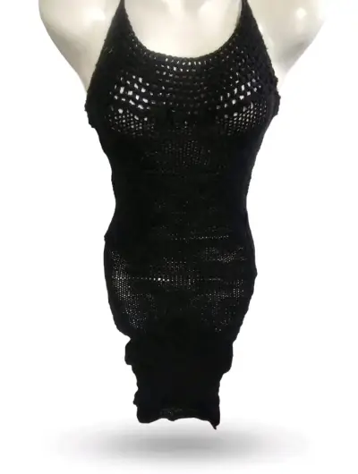 Vestido de crochet negro elegante - miniatura 2